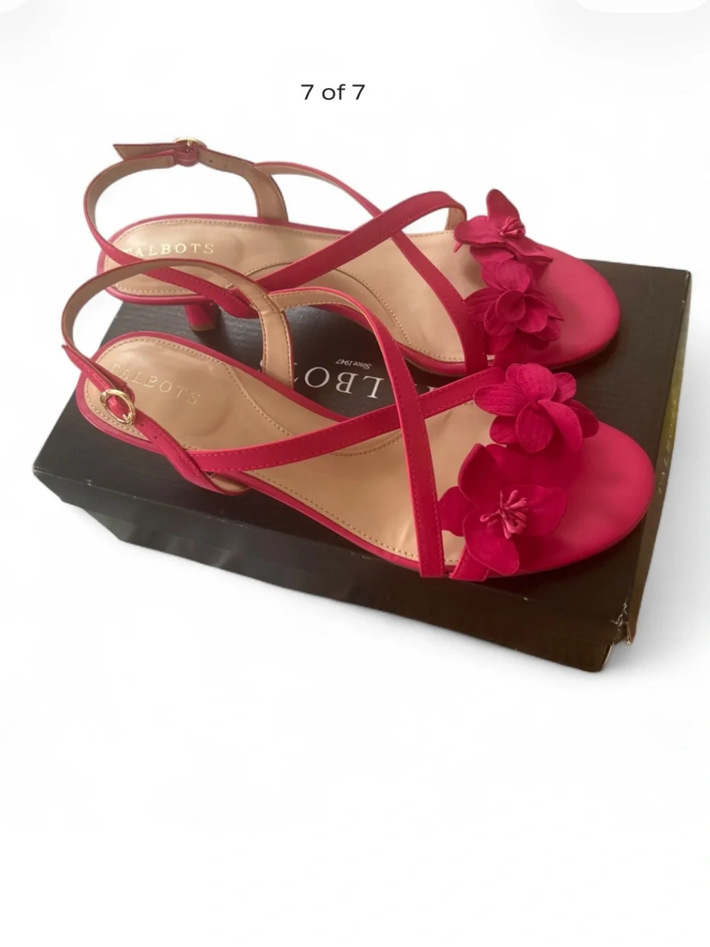 Talbots Hot Pink Floral Slingback Kitten Heel Leather Sandals Size 9